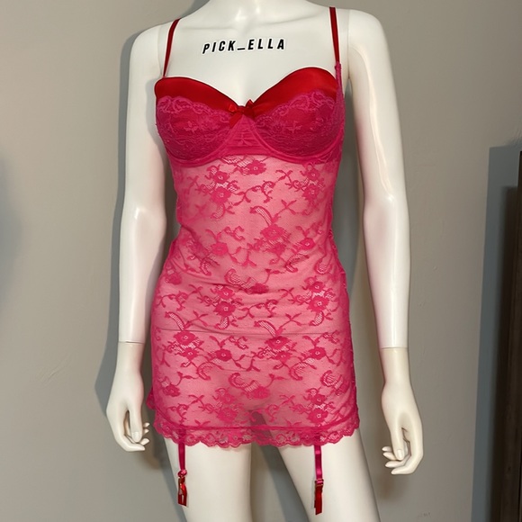 36C Vs Victoria’s Secret Very Sexy Red & Pink Lace lingerie slip baby doll - Picture 8 of 15